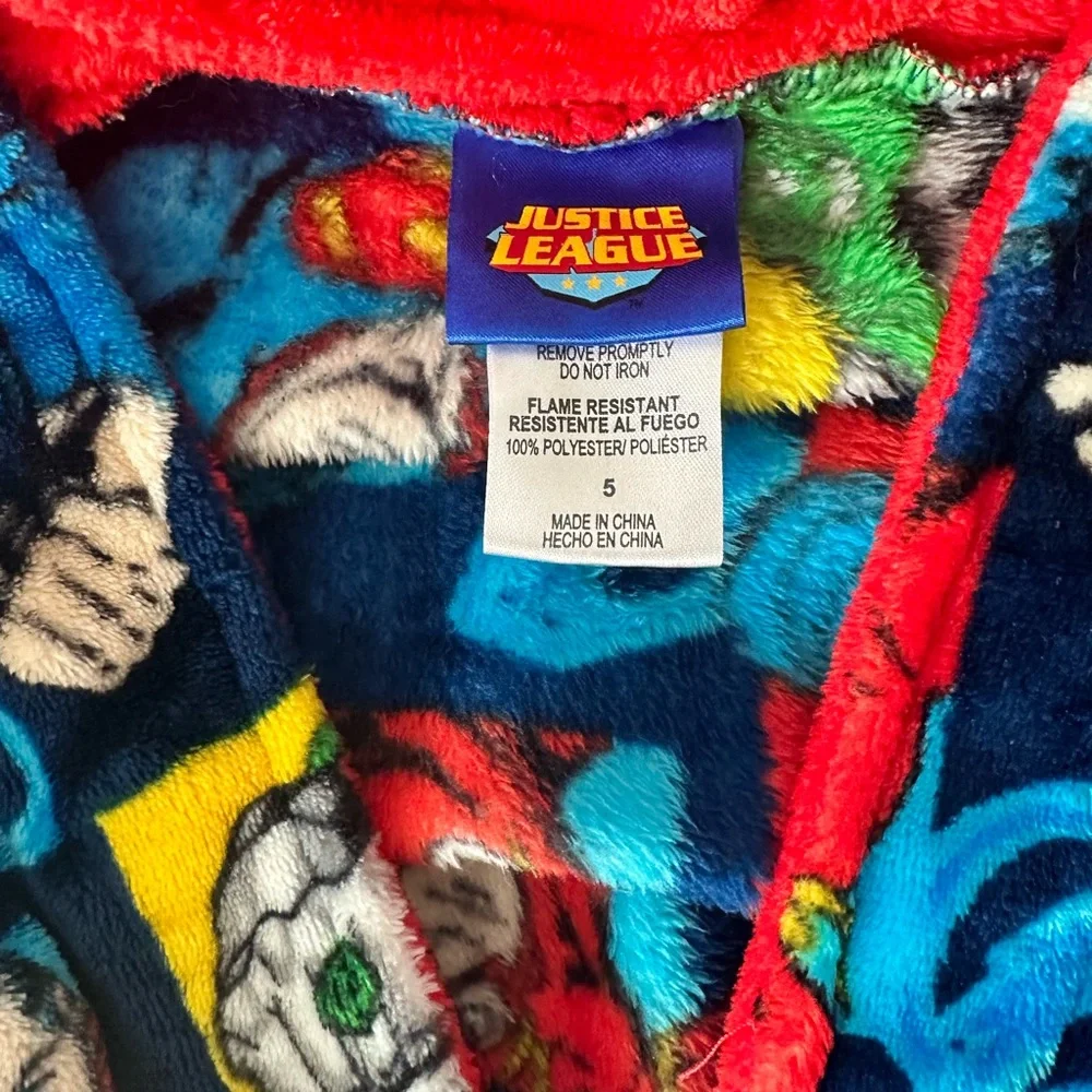 Justice League Boys Velvet Fleece Superhero Hooded Robe Superman Batman Size 5